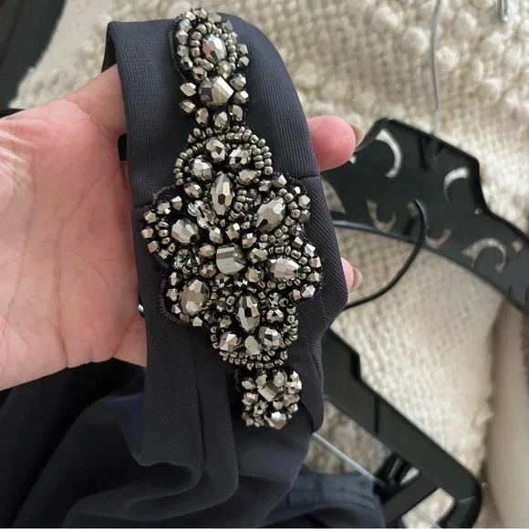 Alex Evenings Gunmetal Formal Long Dress One Shoulder Embellished Gown - Picture 4 of 9